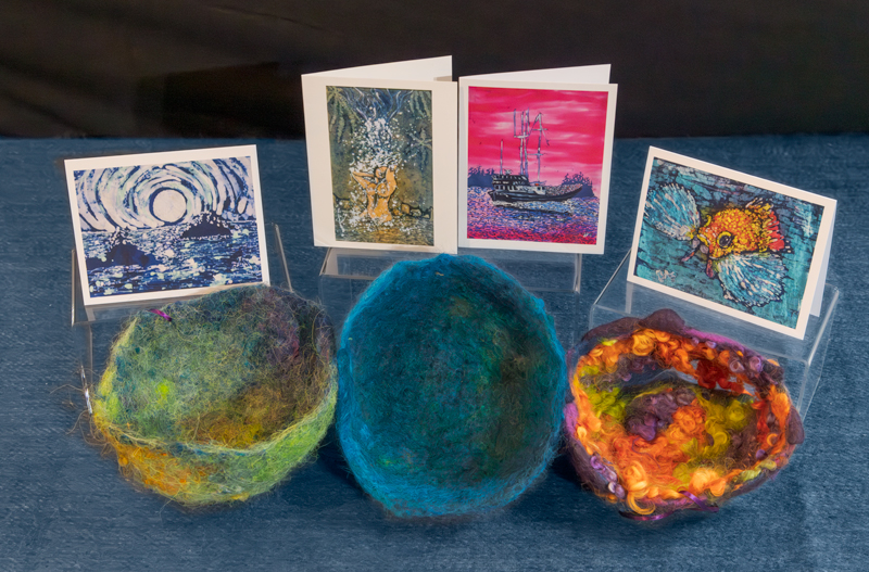 Felt bowls and hand-painted batik cards