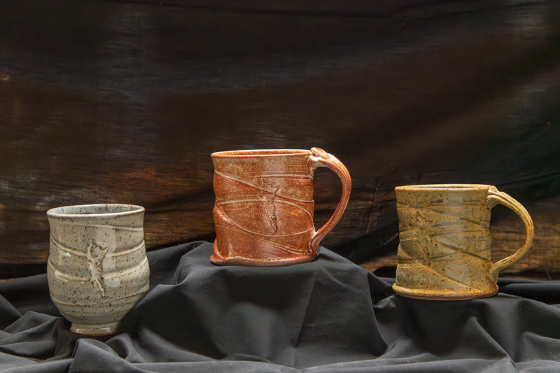 Three hand-thrown stoneware mugs, fired to cone 10