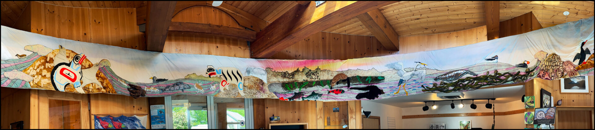 Panoramic photograph of the community quilt installation