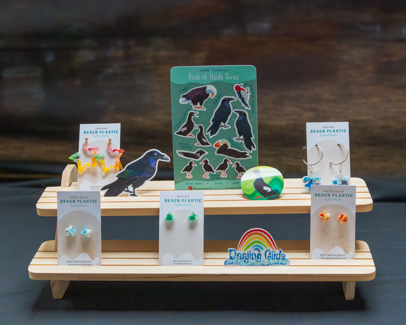 Beach Plastic earring and sticker display