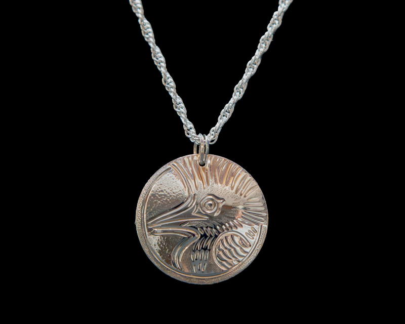 Engraved sterling silver pendant, bird design