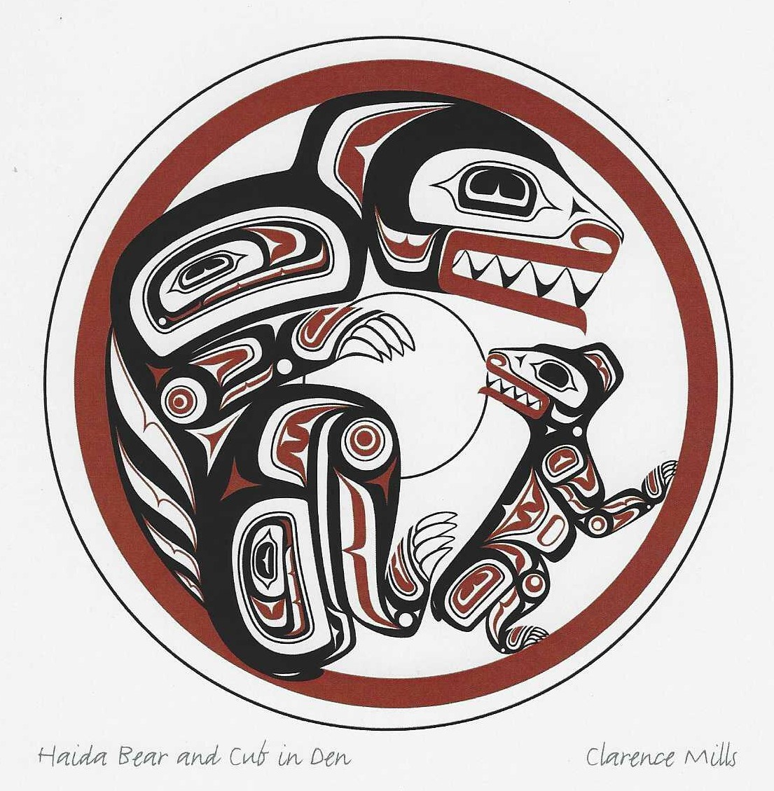 Hand-pulled silkscreen print, Haida Bear and Cub in Den